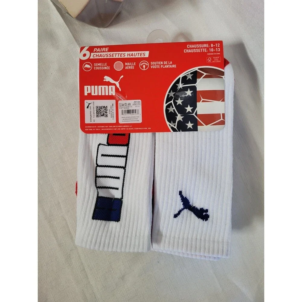 PUMA USA Proud Competition Crew Socks 6-Pair Pack Size 10-13 Cushioned